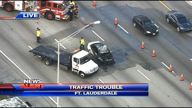 Car fire blocks several lanes on I-95 South