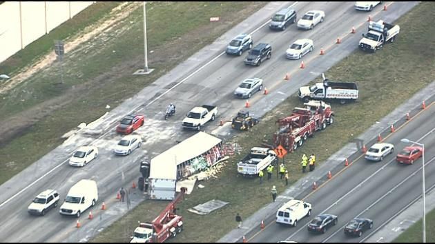 All north 874 lanes reopened at Turnpike after overturned tractor-trailer