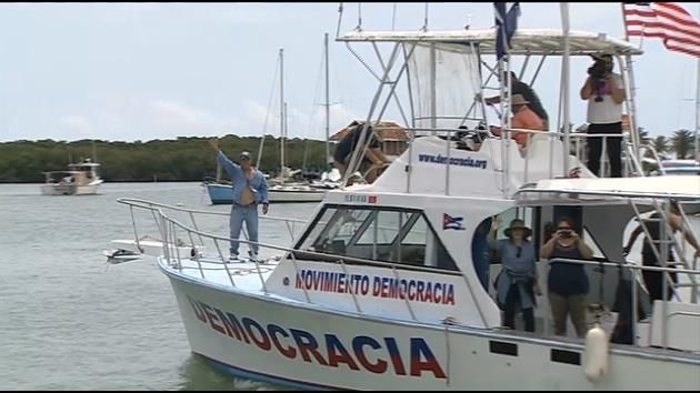 Cuban-American activists protest law banning travel by ship