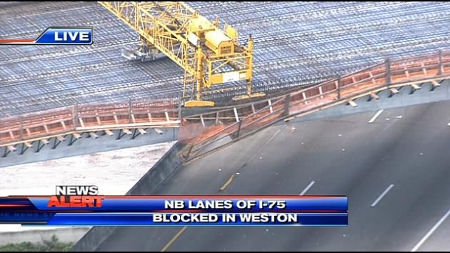Northbound I-75 shut down in Weston after construction equipment strikes guardrails