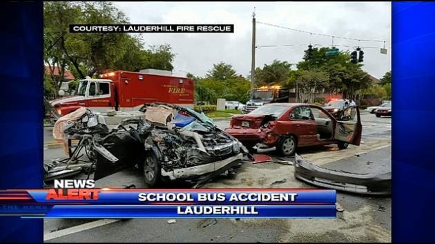 Lauderhill school bus collides with 2 vehicles, injures students