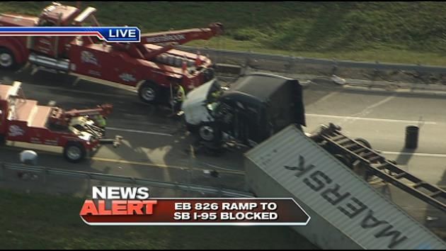 Tractor trailer overturns on I-95 ramp