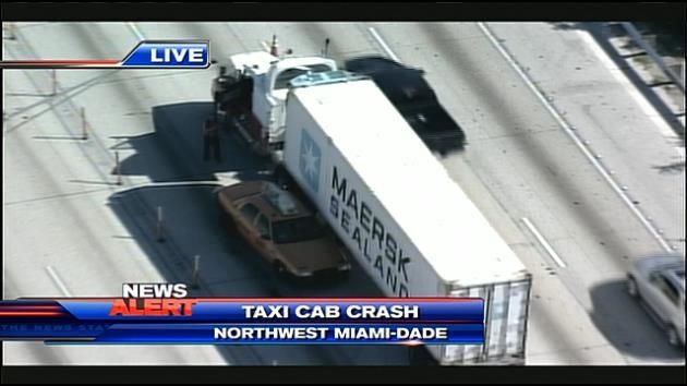 Tractor trailer and taxi cab collide on I-95