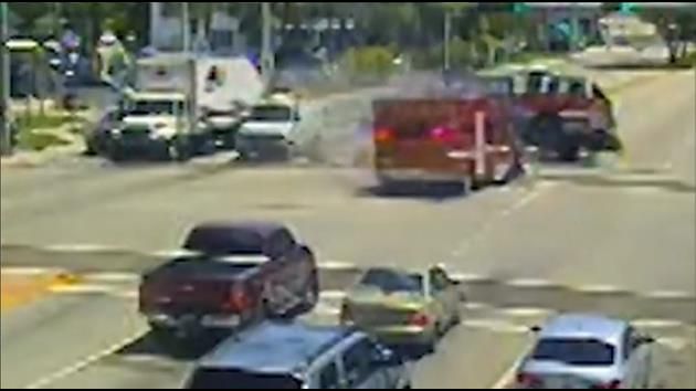 Miami rescue vehicle wreck captured in dramatic red-light camera video