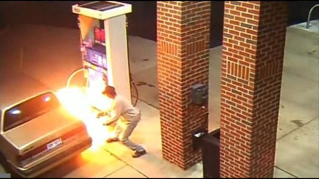 Motorist sets lighter to spider at gas station, burns pump