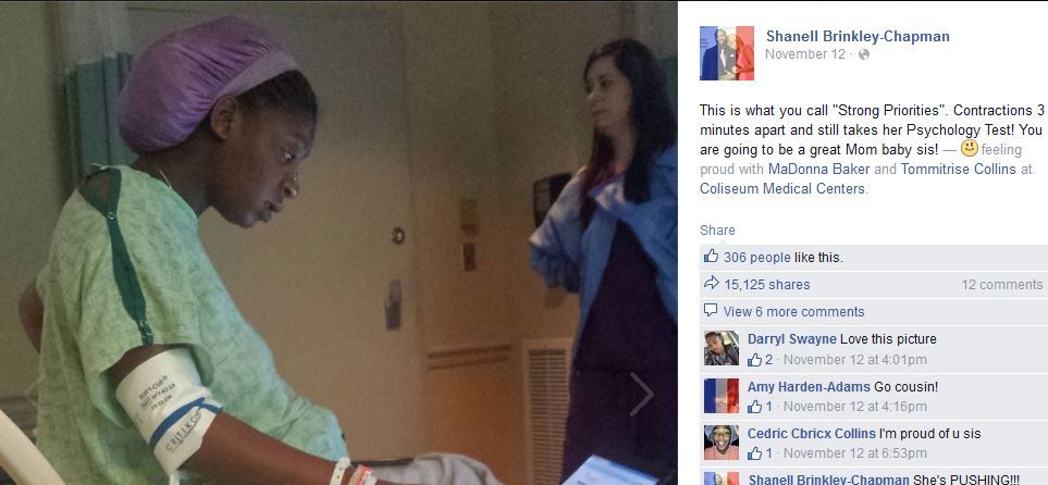 Determined woman finishes online exam while in labor