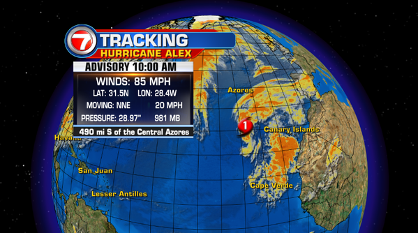Hurricane Alex forms in the Atlantic, Azores threatened