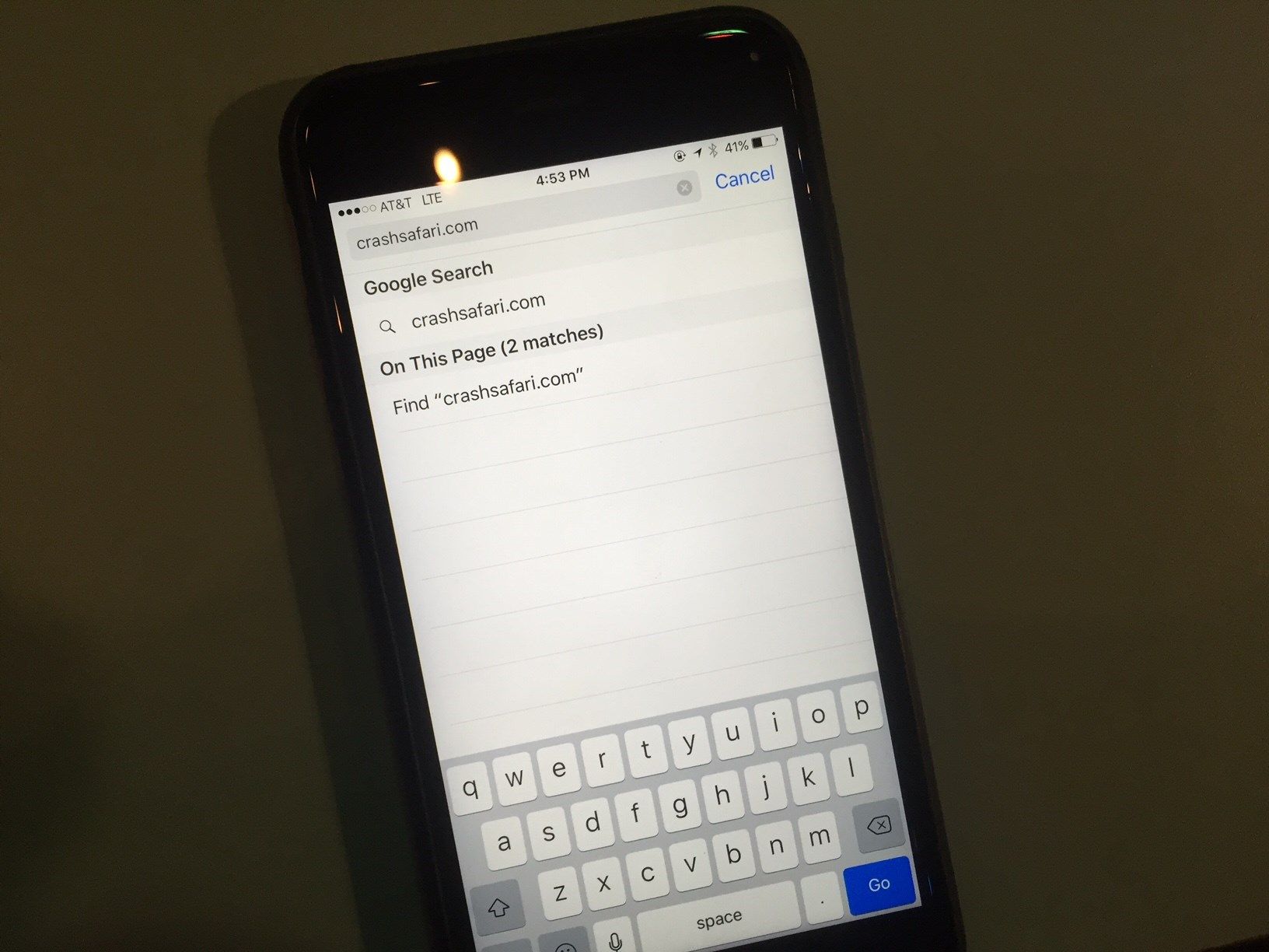 "Crash Safari" link will reboot your phone