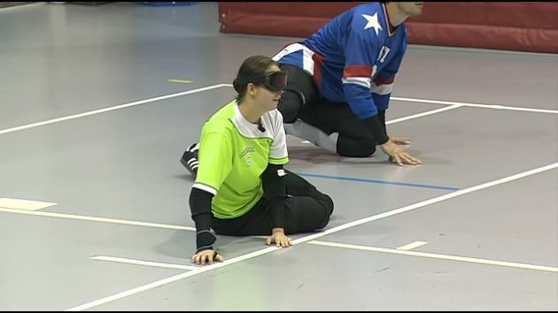 Blind athletes play ball game based on sound
