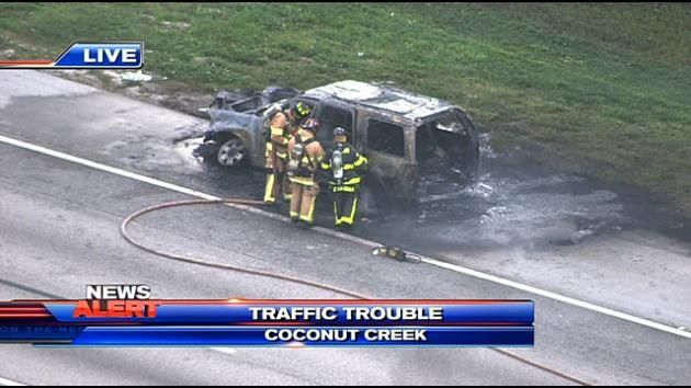 Car catches fire on Turnpike, backs up traffic