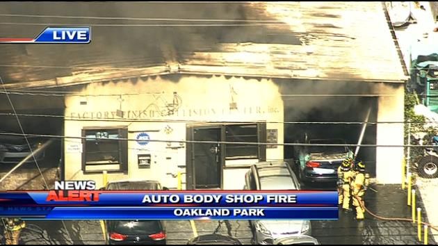 Oakland Park auto body shop catches fire, no injuries